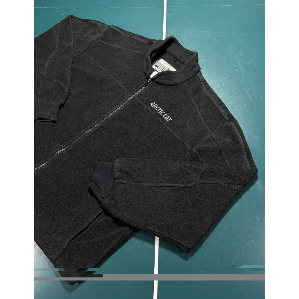 Vintage Artic Cat Fleece Full Zip Jacket Mens Large Black Embroidered Snowmobile